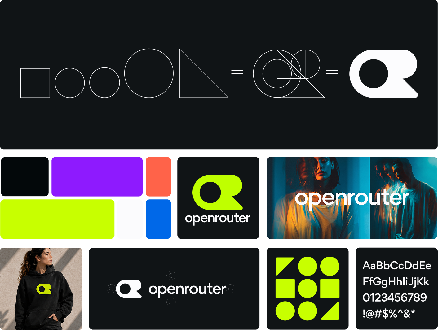 OpenRouter brand element grid (dark mode)
